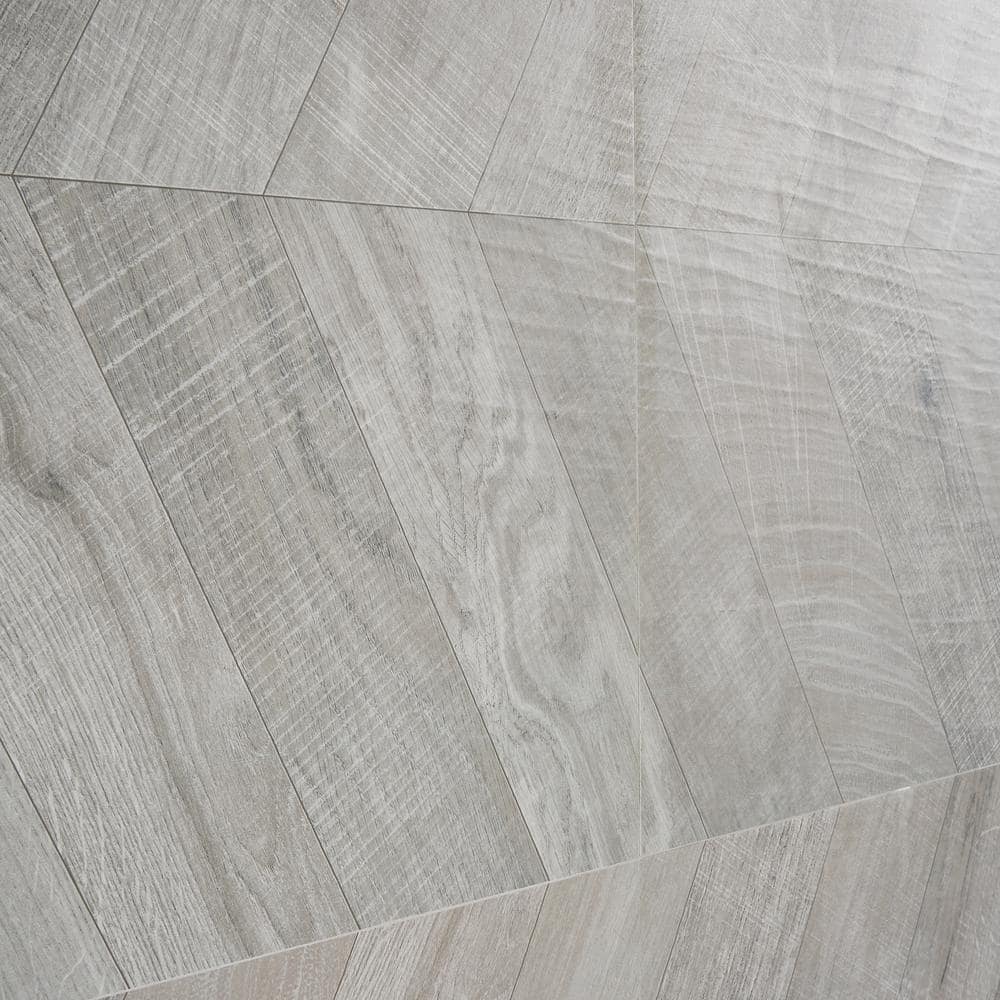 Auburn Chevron Gray 24 in. x 48 in. Matte Porcelain Floor and Wall Tile