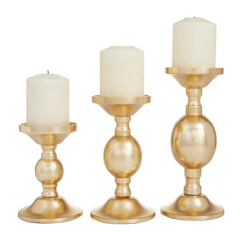 Gold Aluminum 3-Piece Pillar Candle Holder Set
