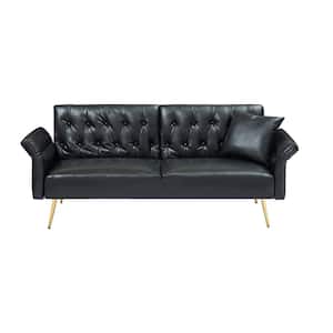67.71 in.Black Faux Leather Twin Size Separate Adjustable Sofa Bed with Adjustment Armres