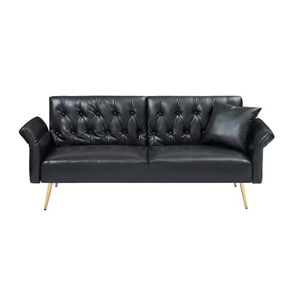 Z-joyee 67.71 in.Black Faux Leather Twin Size Separate Adjustable Sofa Bed with Adjustment Armres