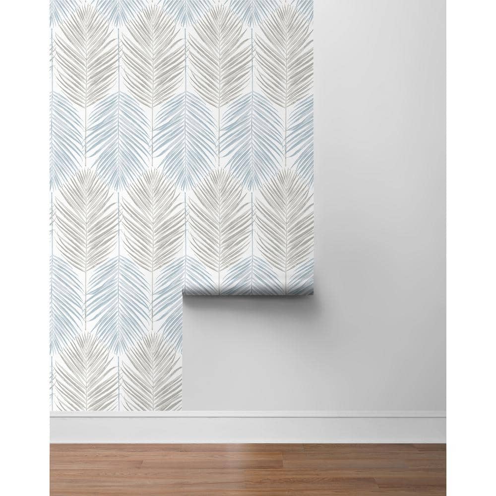 Blue Mist and Daydream Grey Palm Vinyl Peel and Stick Wallpaper Roll