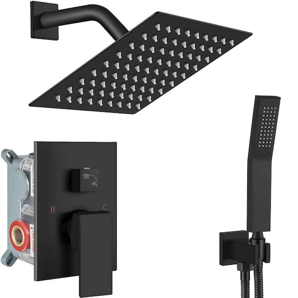 Unbranded 1-Handle Wall Mount Shower Trim Kit in Matte Black with Hand Shower-1.28 GPM (Valve Included)