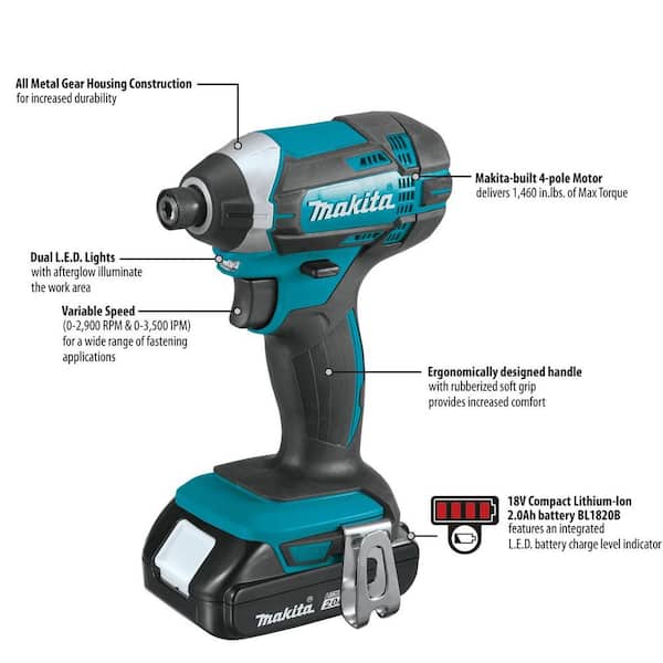 Makita - 18-Volt LXT Lithium-Ion Cordless Driver Drill and Impact Driver Combo Kit (2-Tool) with (2) 2Ah Batteries, Charger, Bag
