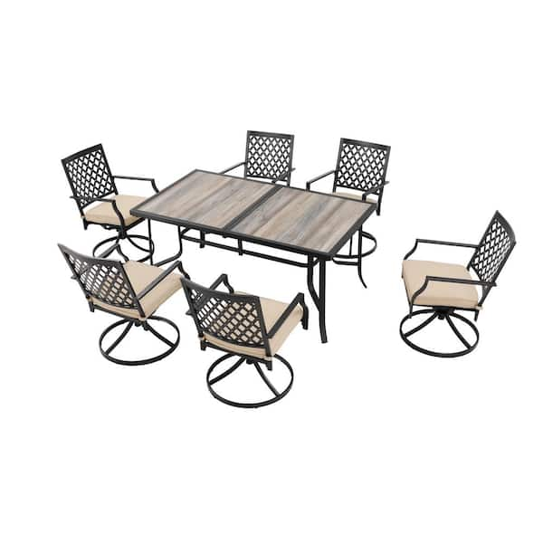 Patio Festival 7-Piece Rectangular Metal Outdoor Dining Set with Beige ...