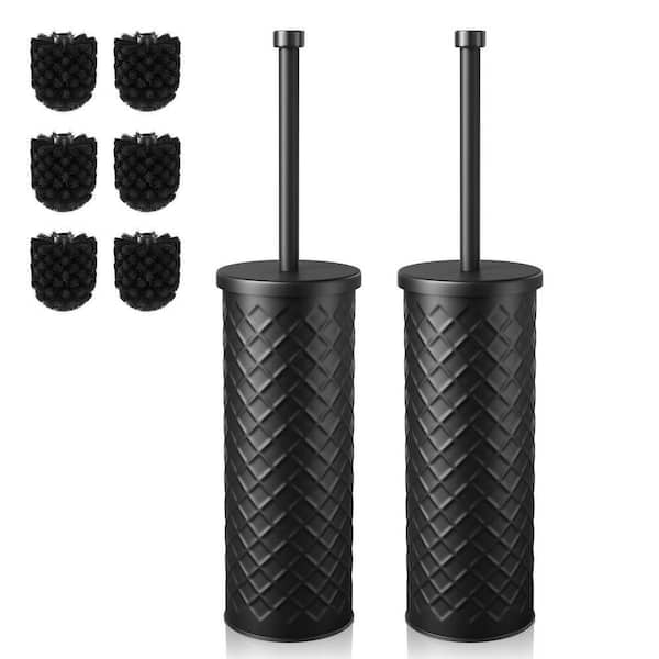 Toilet Brush and Holder 2 Pack with 4 Replacement Heads, Long Handle, Splash Guard, Metal Enclosed Holder