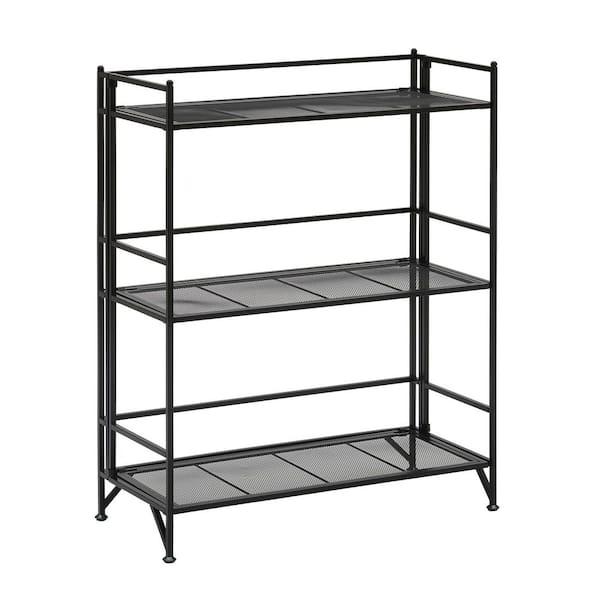 Xtra Storage 3 Tier Metal Folding Mesh Shelving Unit in Black (25.25 in. W x 32.5 in H x 11.25 in D)