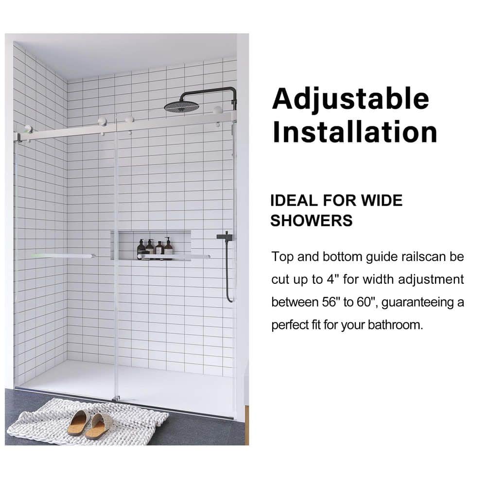 60" Frameless Chrome Glass Double Sliding Shower Door