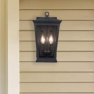 Turlock 17 in. 2-Light Black Outdoor Wall Light Fixture with Clear Glass