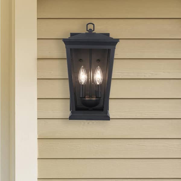 Bel Air Lighting Turlock 17 in. 2-Light Black Outdoor Wall Light Fixture with Clear Glass