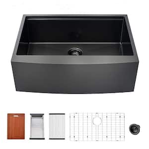 Matte Black Stainless Steel 33 in. Single Bowl Farmhouse Apron Kitchen Sink with Accessory Kit