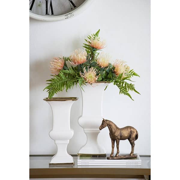 A & B Home 14 in. White, Gold Elliott Decorative Urn