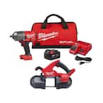 M18 FUEL 18V Lithium-Ion Brushless Cordless Compact Bandsaw with 1/2 in. Impact Wrench Kit with One 5.0 Ah Battery