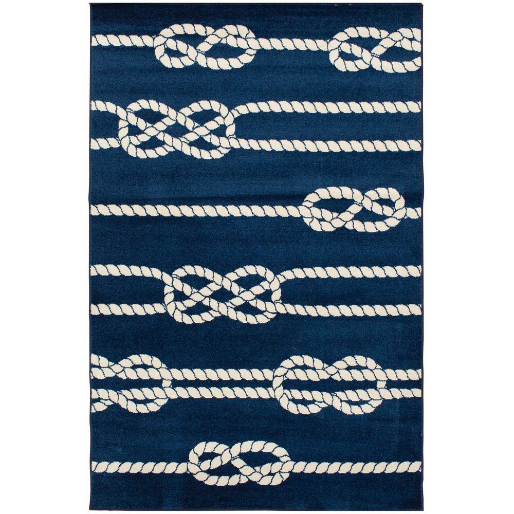 Natco Patio Brights Sapphire/Snow 6 ft. x 9 ft. Nautical Life
