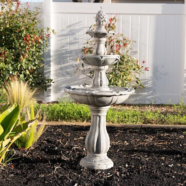 XBRAND XBrand 51 in. Grey 3-Tier Pineapple Water Fountain with