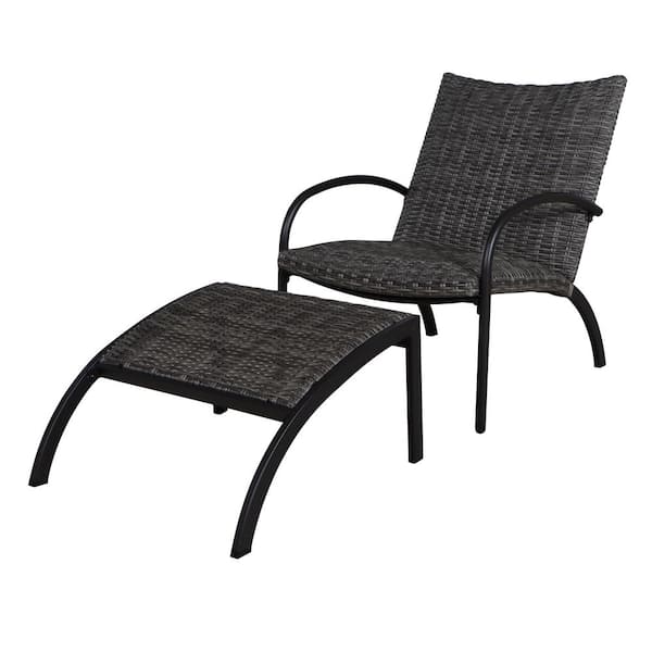 StyleWell Fairgrove Black Stationary Leisure Padded Wicker Outdoor Lounge Chair
