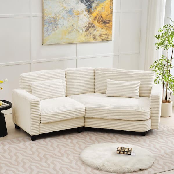 JEAREY 92.5 in. Curved Corduroy Sectional Sofa Seater for 2 in. Beige