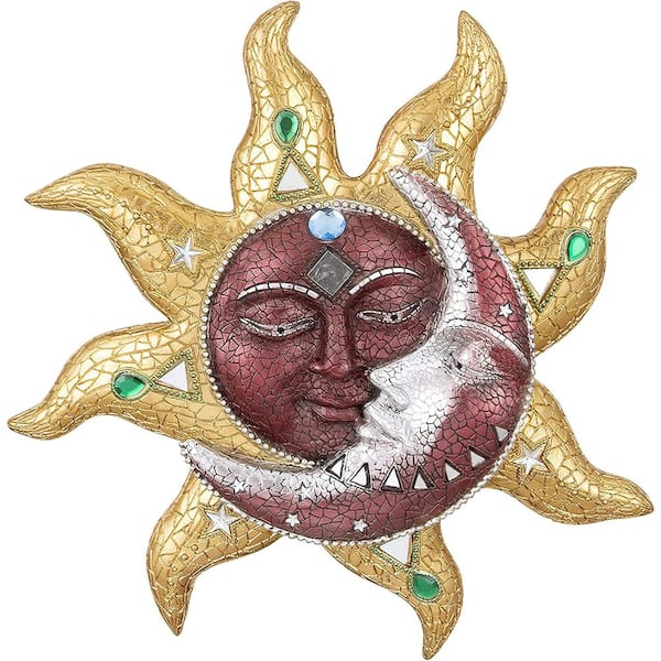 FC Design 13 in. H Red Sun and Moon Mosaic Wall Plaque Decor