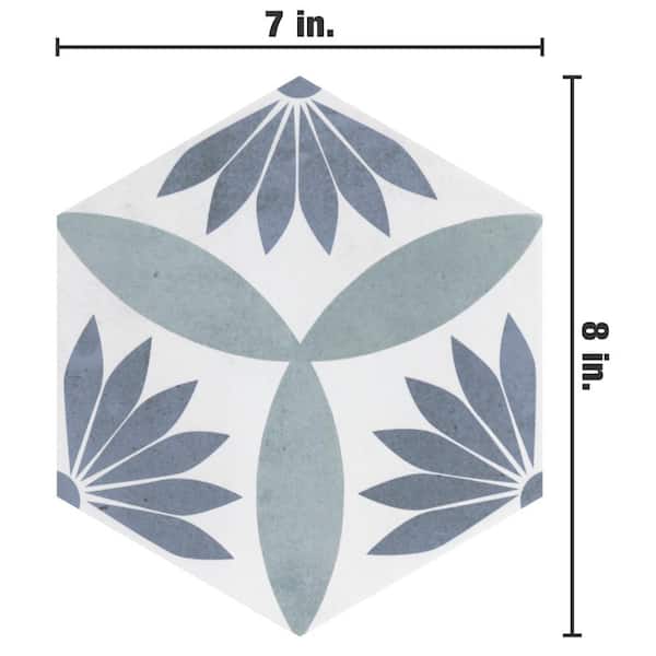 melme♡ Merola Tile Coco Hex Camellia Blue 7 in. x 8 in. Porcelain Floor
