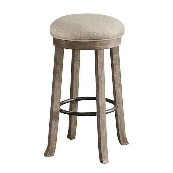 INK+IVY Oaktown 30 in. Light Grey Wood Bar Stool with Backless Swivel Seat