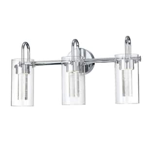 Light Pro 22 in. 3-Light Brush Nickel Modern Vintage Integrated LED Vanity Light With Clear Seeded Glass Shades