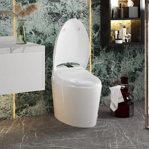 Smart Dual Flush 1-Piece Toilet 1.28 GPF Toilet in White with Foot Sensing Auto Open/Flush, Massage Cleaning,Night Light