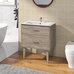 30 in. W x 18.5 in. D x 34.7 in. H Modern Single Bathroom Vanity in Gray with White Ceramic Top Set for Bathroom