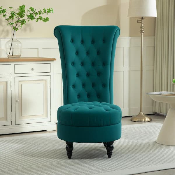 Retro High Back Armless Royal Accent Chair, Fabric Upholstered Tufted Seat for Living Room and Bedroom, Green