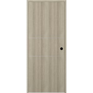 28 in. x 80 in. Viola 2H Shambor Finished Aluminum Strips Left-Hand Solid Core Composite Single Prehung Interior Door