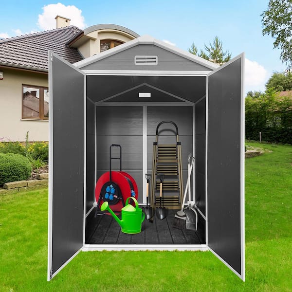 Zeus & Ruta 6 ft. W x 6 ft. Gray Outdoor Plastic Resin Storage