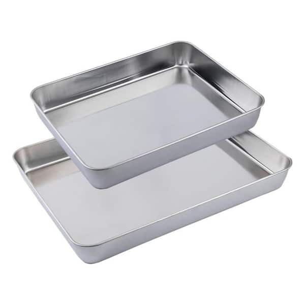 6 qt. Silver Stainless Steel Nonstick Baking Pan Set Heavy Duty Cookie Sheet for Oven Bread Roasting Easy Clean 2 Piece