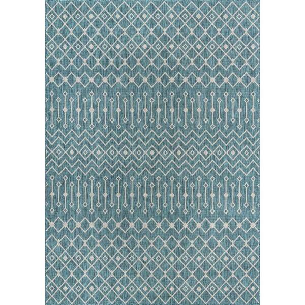 Unique Loom Outdoor Trellis Teal 10 ft. x 14 ft. 1 in. Tribal Trellis