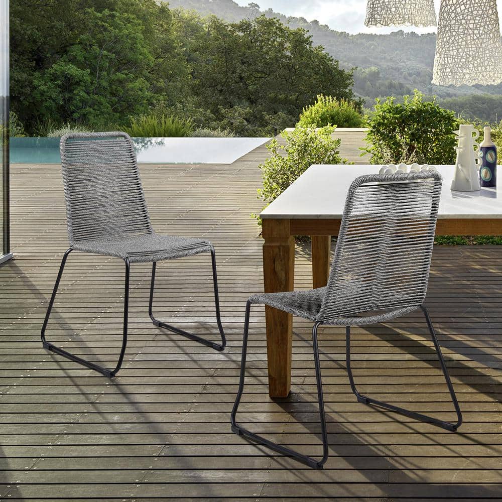 Shasta Stackable Metal Rope Outdoor Dining Chair, Grey (Set of 2)
