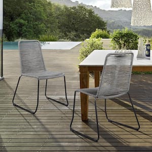 Shasta Stackable Metal Rope Outdoor Dining Chair, Grey (Set of 2)