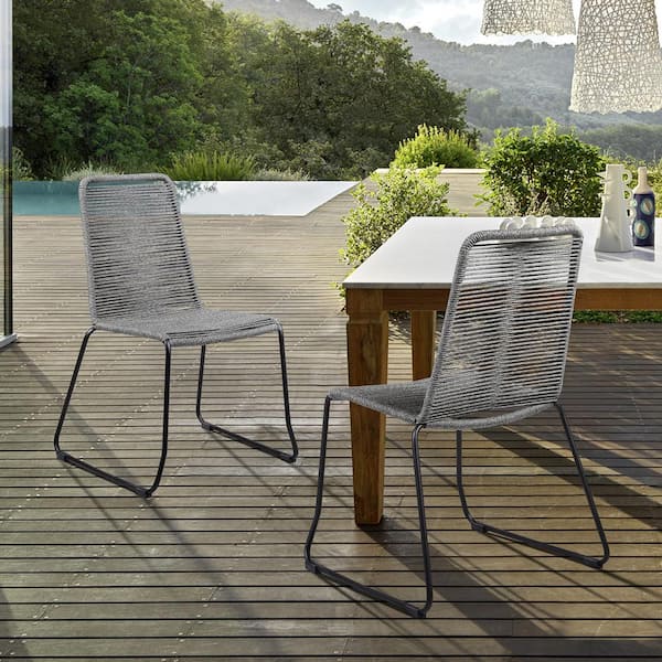 Armen Living Shasta Stackable Metal Rope Outdoor Dining Chair, Grey (Set of 2)