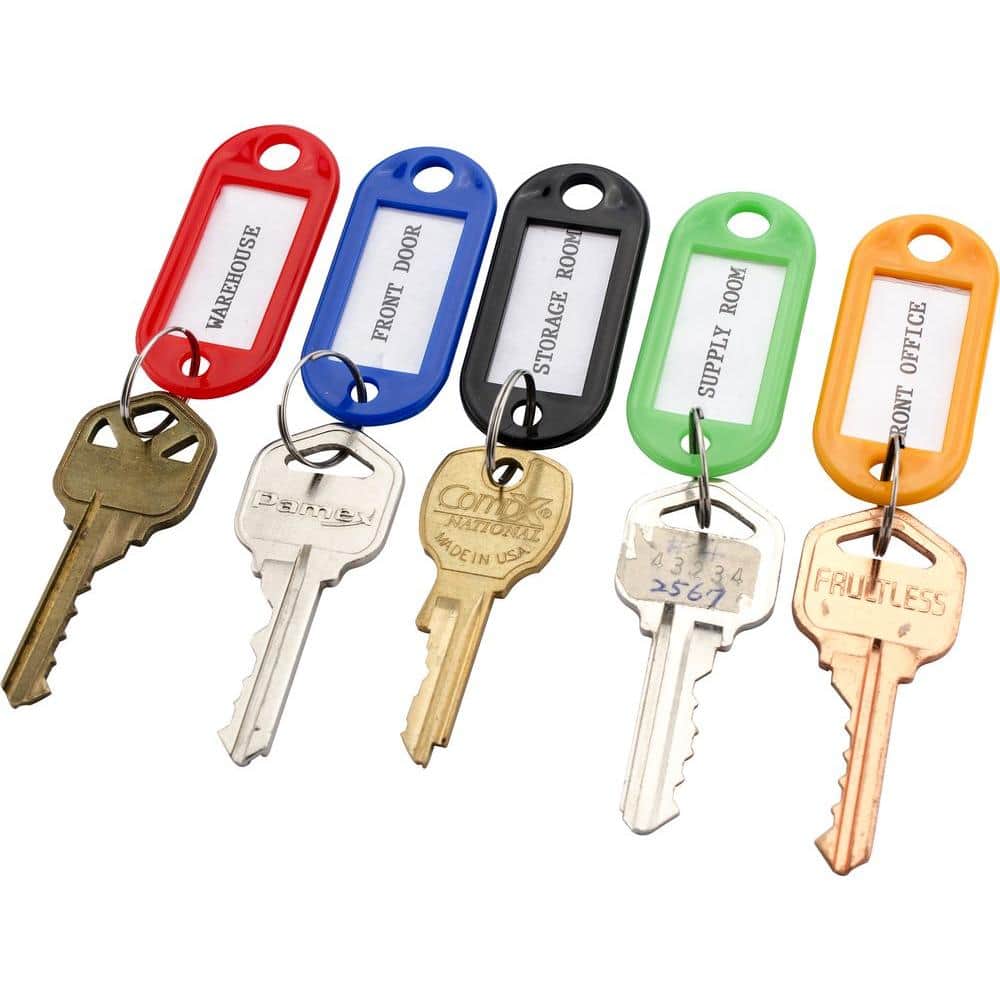 Assorted Color-Coded Key Tags with Paper Inserts, 50-Pack