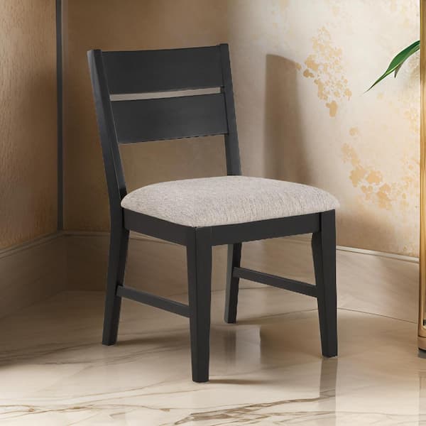 Benjara Black and Beige Fabric Side Chair with 2 Panel Deigned Open Backs Provide Comfort and Ventilation (Set of 2)