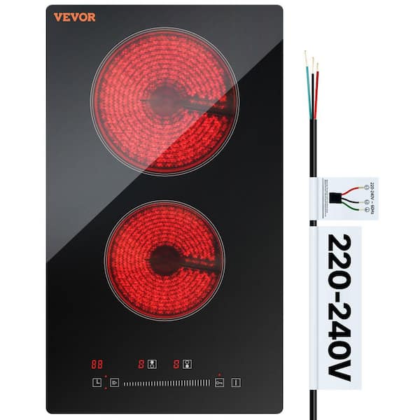 VEVOR Built in Electric Stove Top 12 in. 2 Burners Glass Radiant Cooktop with Sensor Touch Control, Timer and Child Lock,Black