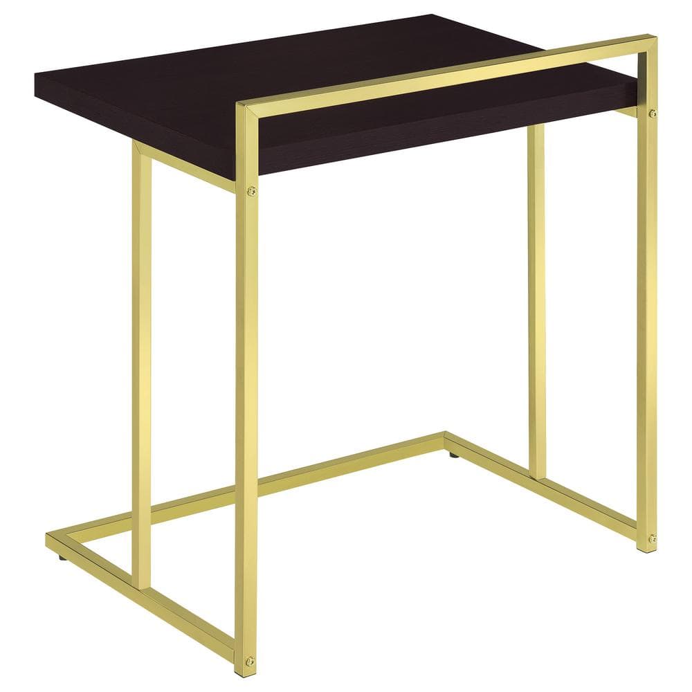 Dani Black Wood Rectangular Side Table with Gold Metal Base