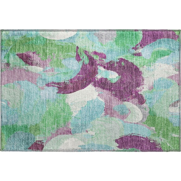 Mayfield Premium Machine Washable Abstract AMF1965 Teal 2 ft. x 3 ft. Accent Rug