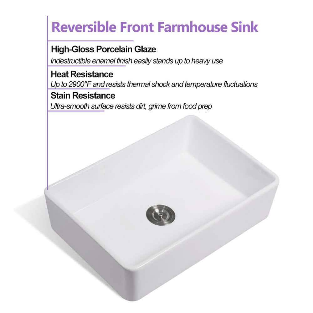 White 30-Inch Ceramic Farmhouse Apron-Front Kitchen Sink