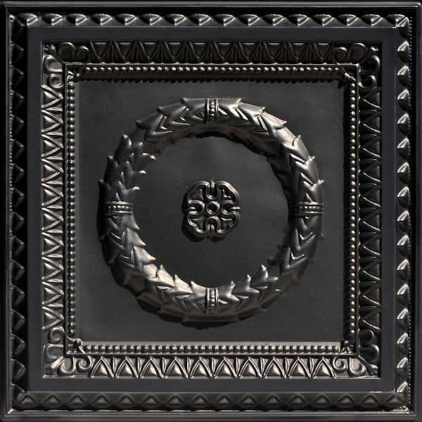 FROM PLAIN TO BEAUTIFUL IN HOURS Laurel Wreath 2 ft. x 2 ft. PVC Glue-up or Lay-in Ceiling Tile in Black