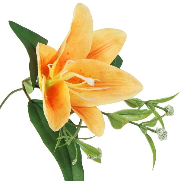 LIVING LUXURY 13 in. Orange Artificial Stargazer Lily Flower Stem