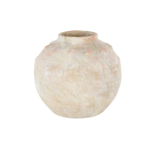 Litton Lane Beige Antique Short Round 11 in. Wide Ceramic Decorative Vase with Shades of Pink