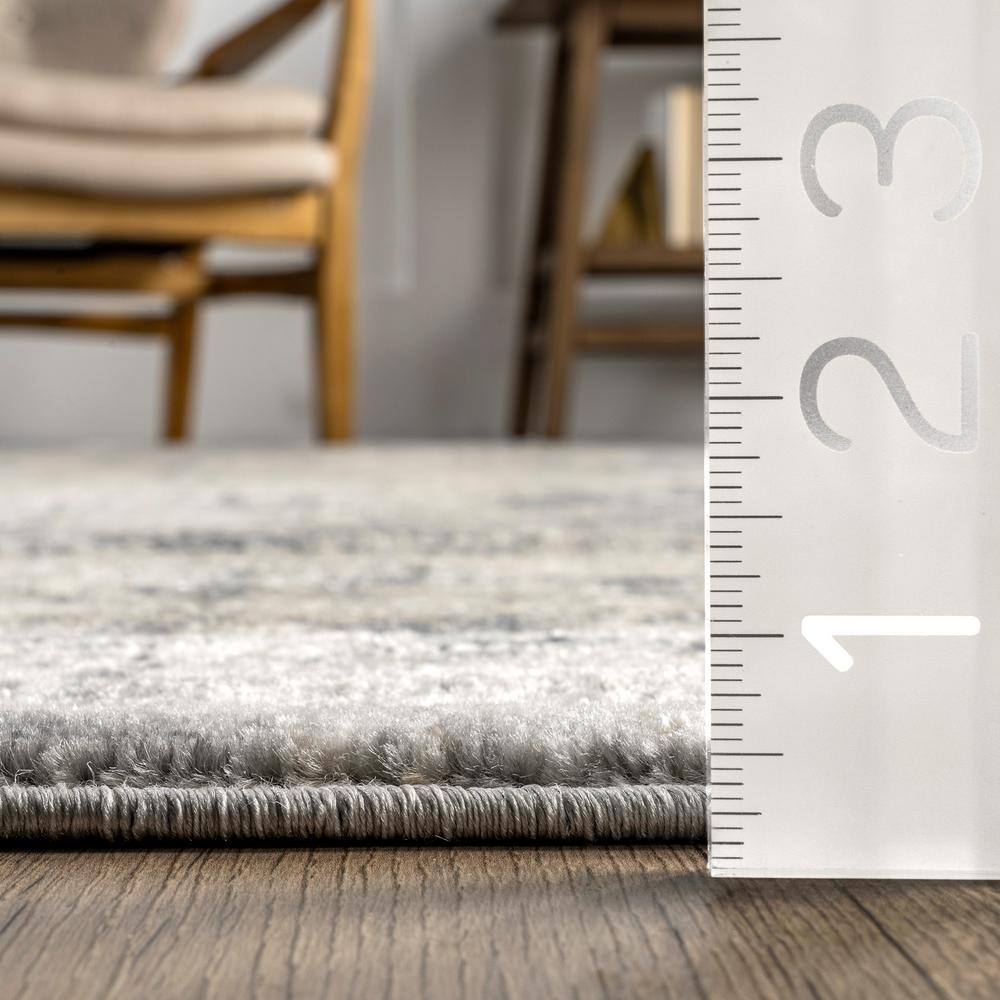 Aly Ivory and Gray Abstract Washable Area Rug