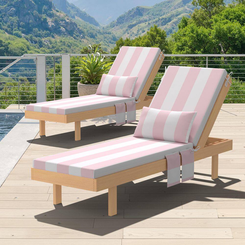 80 in. x 23 in.Water Resistant Outdoor Lounge Chair Cushions Set of 2 with Head Pillow and Side Pockets in Pink Stripe price history on PriceWatchPro