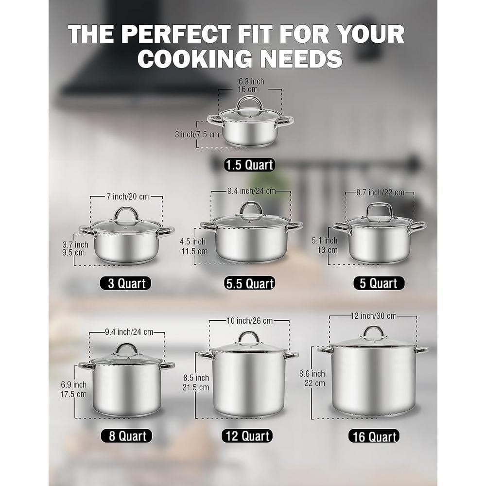 16-Quart Stainless Steel Stockpot with Glass Lid