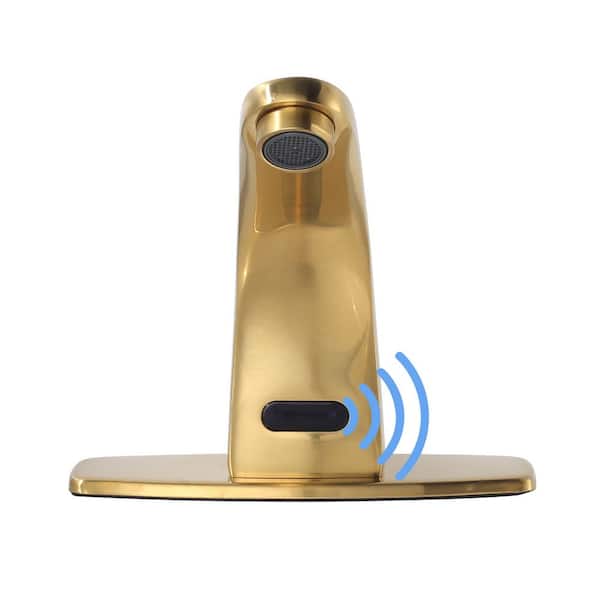IVIGA Automatic Sensor Touchless Battery Powered Bathroom Sink Faucet with Deckplate and Mixing Valve in Brushed Gold