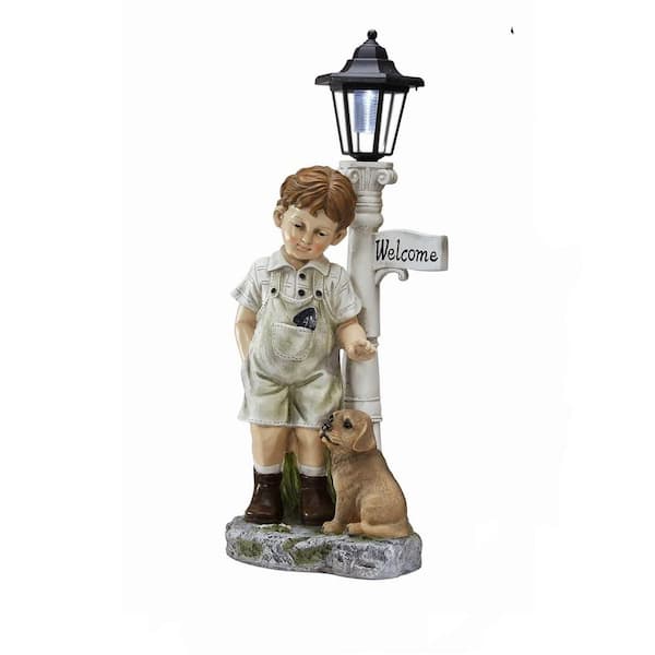 Solar Boy Statue Welcome Sign Garden Statues