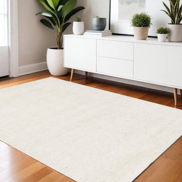 Cream 4 ft. x 6 ft. Woven Solid Color Rectangle Indoor Area Rug