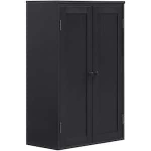 23.25 in. W x 12 in. D x 36 in. H Black Linen Cabinet Freestanding Wooden Floor Cabinet with Adjustable Shelf